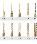 Titanium-coated engraving milling cutter set, carbide bits, 10 pcs, 0.8–3 mm, 1/8 in shank