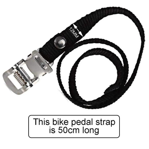 4 Pack Bike Pedal Toe Straps Universal Toe Clips With Clamp Lock, 50 cm long, 12 mm wide, black nylon, for cycling and training.