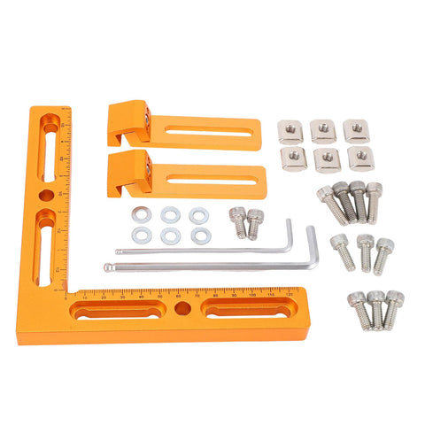 Aluminum CNC Workpiece Fixture Kit With Side Clamping Vise Clamp for T Slot and Perforated Tables; components in orange and silver