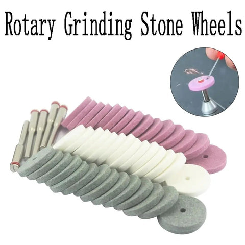 Rotary Grinding Stone Set 50 Pcs With Eighth Inch Shank Aluminum Oxide Mounted Grinding Wheels in red, blue, and white.