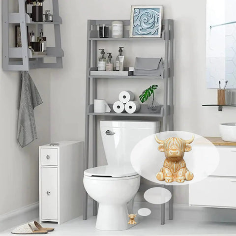 Adorable Highland Cow Toilet Bolt Covers Set Of Two Decorative Bathroom Screw Caps That Straight Up Hide Rusty Floor Mounts Easy Premium Painted Ceramic Install Brown over toilet.