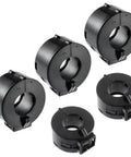 15mm black clip on ferrite ring core EMI RFI noise suppressor for cables pack of 5, showing round black cores with clip closure