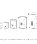 Must Have Five Piece High Borosilicate Glass Beaker Set With Graduated 50 Milliliters 100 Milliliters 250 Milliliters 500 Milliliters And 1000 Milliliters Sizes For Precise Measuring In Lab Or Home Chemistry Projects.