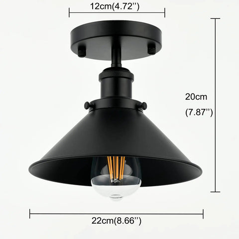 Set Of 2 Vintage Industrial Black Ceiling Lights Semi Flush Mount Fixtures For Barn, Kitchen, And Entryway, 22cm diameter