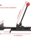 Flooring Jack Tool For Hardwood And Laminate Installations with ratchet, size dimensions shown for wood floor positioning