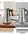 Electric Aluminum Moka Pot For 5 To 6 Cup Espresso Maker With Detachable Base Quick Plug In Home Coffee Barista Vibe Mocha Pot