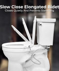 Left Side Elongated Bidet Toilet Seat With Dual Nozzles, T Adapter And Bottle, adjustable water pressure, slow close lid.