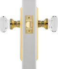 Crystal Door Knob With Plate In New York And Waldorf Style, shown with glass knobs and brass back plate, elegant home decor