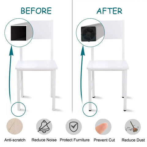 Before and after use of Square 40mm By 40mm Leveling Feet Inserts For Sofa Legs Adjustable Furniture Levelers on chair.