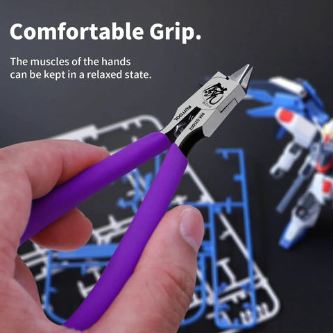 Person holding Ultra Thin Model Nippers For Beginners And Hobbyists, Precision Single Edged Cutter With Non Slip Grip, 4.7 Inch Tool For Clean, Smooth Cuts On Plastic Model Parts