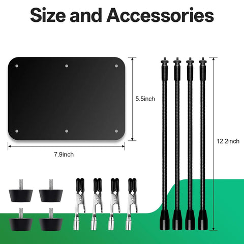 Helping Hands Soldering Station With Four Flexible Arms Magnetic Soldering Holder, dimensions and components view