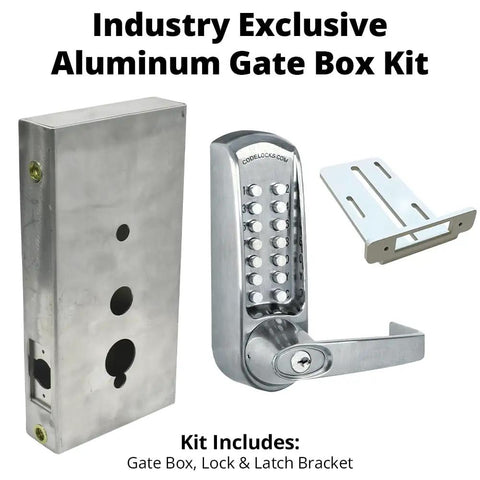 Heavy Duty Mechanical Gate Lock Kit with Slick Brushed Finish and Easy Keyless Entry Access Code for Metal Gates Rock Solid Mortise Latch.