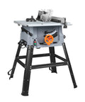 Heavy Duty 10 Inch Table Saw With 15 Amp Motor Delivers 5000 RPM Power For Ripping Through Hardwood And Pressure Treated Lumber Features Quick Assembly And Rolling Base For Shop Ready Precision Cuts on a sturdy black stand.