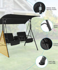 Two Person Porch Swing With Canopy Outdoor Swing With Pivot Storage Table Cooler Bag Two Cup Holders Removable Cushions, shown with frame details