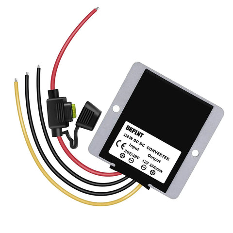 Golf Cart 120W 48V to 12V Converter Regulator 10A Waterproof Voltage Reducer with colored wires and durable aluminum body