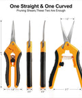 2 Pack Pruning Shears Six And A Half Inch Gardening Scissors with Sharp Stainless Steel Blades, One Straight One Curved