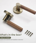 Walnut Wood Decorative Door Lever Two Pack With Antique Brass Finish Zinc Alloy Base Non Locking Dummy Handle For Interior Doors Warm Touch And Premium Cozy Vibe, two walnut wood levers with screws