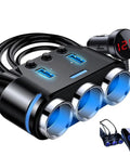 Heavy Duty Wireless Car Charger For Toyota RAV4 EV With Independent Switches And Led Voltage Display Plus 150W Quick Charge 3 showing three ports and LED display.