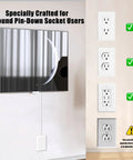Hassle Free 3 Foot Flat Plug Extension Cord Power Strip With Three Upward Outlets Low Profile Design, mounted behind a TV.