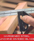 Using Steel Combination Square with Square Head, 12-Inch Blade on wood for precise measurements and leveling.