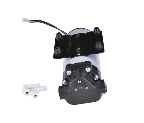 Beefy Booster Pump With Transformer For Home Water Systems Black Quiet Operation 80 PSI Bypass 2.6 LPM Flow Includes Three Eighths Inch Quick Connect Inlet And Outlet With Three Eighths To One Quarter Reducer Fittings 24VAC To 115VAC USA Plug