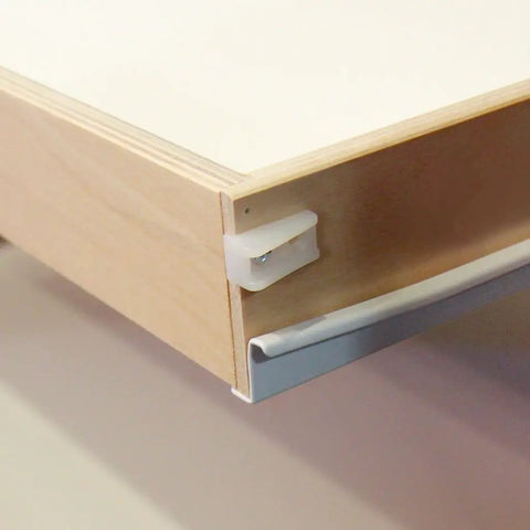 Close-up view of the sliding mechanism for the Brown Sliding Pull Out Cabinet Organizer With Hassle Free Base Install And Smooth Glide Tracks Perfect For Pantry Drawers Or Bathroom Vanity Storage Delivering A Just Right Custom Fit That Seriously Levels Up Your Space.