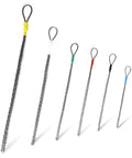 Pro 6 Pc Cable Puller Socks Set With Stainless Steel Eye Grips For Electricians, showing six cable pulling socks in various sizes.