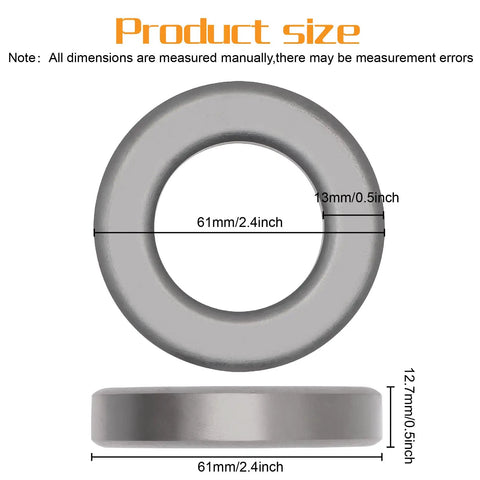 61mm Ferrite Toroid Core Pack For Ham Radio Gear, 2 Pieces, dimensions highlighted, toroidal ring shown in profile view