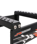 Close-up of Detachable Dirt Bike Stand With Wheels And Tool Tray, Heavy Duty Maintenance Stand for Dirt Bikes and Pit Bikes