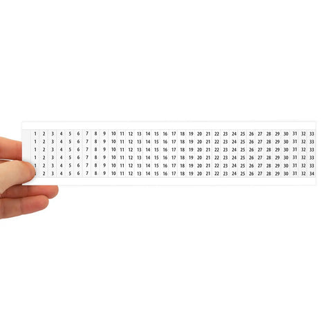 Wire Marker Cards 1 To 33 Electrical Labels Vinyl Cloth 1.5 Inch By 0.25 Inch Removable Stickers Pack Of 10 Made In USA held by hand