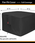 Square Fire Pit Cover Heavy Duty Tough As Nails 600D Fabric With PVC Coating All Weather Waterproof And Anti Crack 32x24in