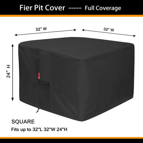 Square Fire Pit Cover Heavy Duty Tough As Nails 600D Fabric With PVC Coating All Weather Waterproof And Anti Crack 32x24in