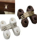 Hidden Folding Door Barrel Cross Hinge Set For Dining Tables 6 Pieces, Concealed Plastic Hinges, shown in white and brown