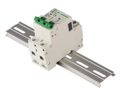 Go-To DC Miniature Circuit Breaker 2 Pole 32 Amp 250V to 500V DC Din Rail Mount With Thermal Magnetic Trip DZ47-63 C32 2P on rail
