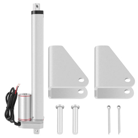 Heavy Duty 750N Straight Line Electric Linear Actuator 24V with mounting brackets and pins for home theater use.