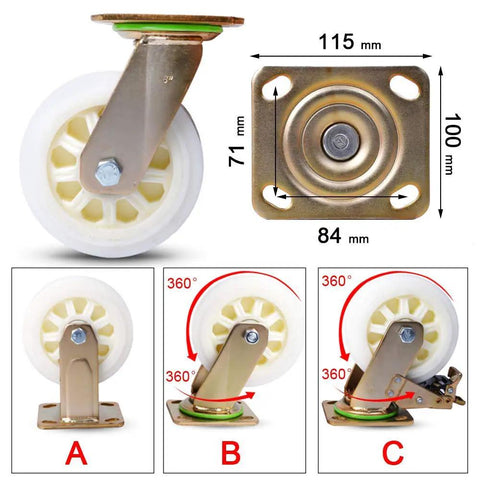 Hella Heavy Duty Nylon Trolley Caster Wheels For Furniture Rock Solid Three Sixty Swivel And Fixed Castors Handle Big Loads Slide Equipment Smoothly Upgrade with measurements
