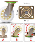 Top Notch Heavy Duty Nylon Trolley Caster Wheels For Furniture Moving Smooth Swivel With Locking Brake dimensions in mm