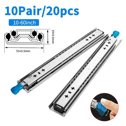 Heavy Duty Drawer Slides With Locking Mechanism, Super Smooth Silent Glide, Ball Bearing Rails, Rust Resistant Electroplated Or Powder Coated Finish, Built Tough Steel Hardware For High Use Kitchens, Cabinets, And Workshops, 10-60 inch steel slides