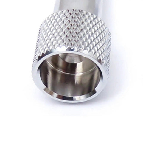 Close-up of the chrome plated copper end of Second Stage Regulator Adjustment Tool For Scuba Diving With Four Slots Inline Drive