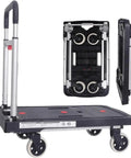 Heavy Duty 300 Lbs Folding Platform Trolley With Adjustable Handle Portable Flatbed Cart For Easy Transport Of Goods Perfect Utility Cart For Warehouse And Home Use Durable And Reliable, folding black platform trolley with four wheels