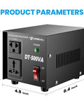 Beefy 500W Voltage Converter Transformer For 110V To 220V And 220V To 110V Heavy Duty Step Up Down shown with dimensions