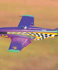 6 Channel RC Plane For Adults With 1100mm Wingspan P51 Mustang Voodoo Hobby RC Plane in flight, colorful design