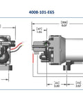 Technical diagram of RV Fresh Water Pump 12V 3.0 GPM 55 PSI, showing dimensions and structure for compact installation.