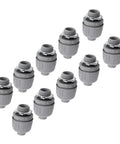 Tough Workhorse Grade Liquid Tight Conduit Connector 1 Inch NPT Nylon 6 Electrical Fittings in grey, ideal for HVAC and marine jobs.