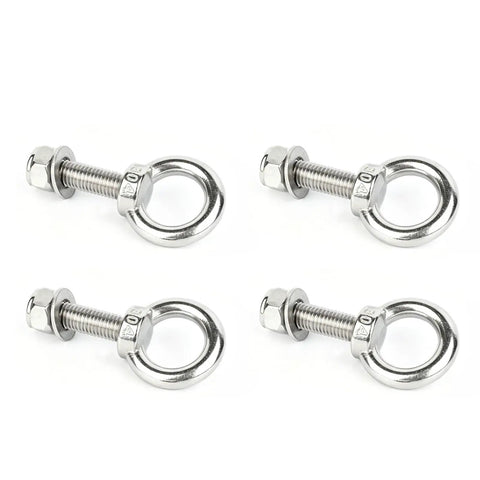 Heavy Duty 304 Stainless Steel Eye Bolt Kit With Flange Lock Nut And Spring Washer For Indoor Outdoor Use Built To Last Corrosion Resistant Hardware For Lifting Hanging And Securing Projects. 4-pack