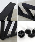 Industrial Rustic Metal Table Legs Set Of 2, 28 Inch High By 24 Inch Wide, Black Finish, corner views and adjustable feet