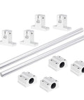 Two Pack 8mm By 500mm Linear Motion Rod Guide Set With Four SCS8UU Ball Bearings And Four SK8 Aluminum Rail Supports