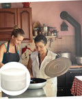 People cooking in a kitchen with inset of ceramic tile repair paste kit container, Ceramic Tile Repair Paste Kit 2 Part Quick Dry Adhesive