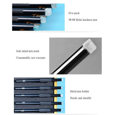 Five Pack Mohs Hardness Tester Kit 5 Through 9 With Durable Mineral Tips On Metal Rods, Pro Grade Hardness Pens For Jewelry Jade Glass Ceramic Tile And Concrete Testing in set