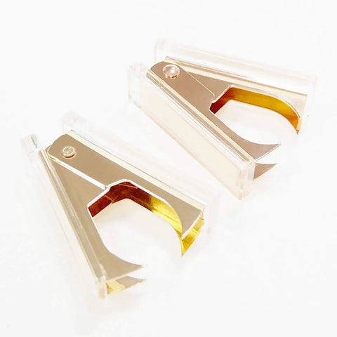 Two Pack Rose Gold and Gold Staple Remover Set, Luxe Acrylic Office Tools for Quick Paper Fixes, shown side by side on white background